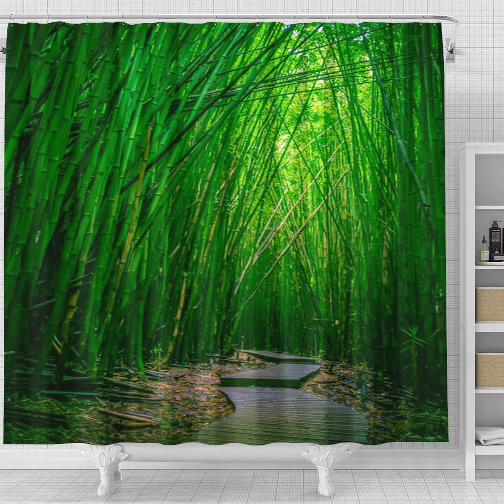National Park Bathtub Accessories - Bamboo Forest Path Print Waterproof Shower Curtain