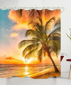 Natural Beach Coconut Tree Printed Shower Curtain for Your Beach-Themed Bathroom