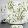 Natural Fresh Bamboo Abstract Green Leaf Plant Shower Curtain for Vintage Bathroom Decor