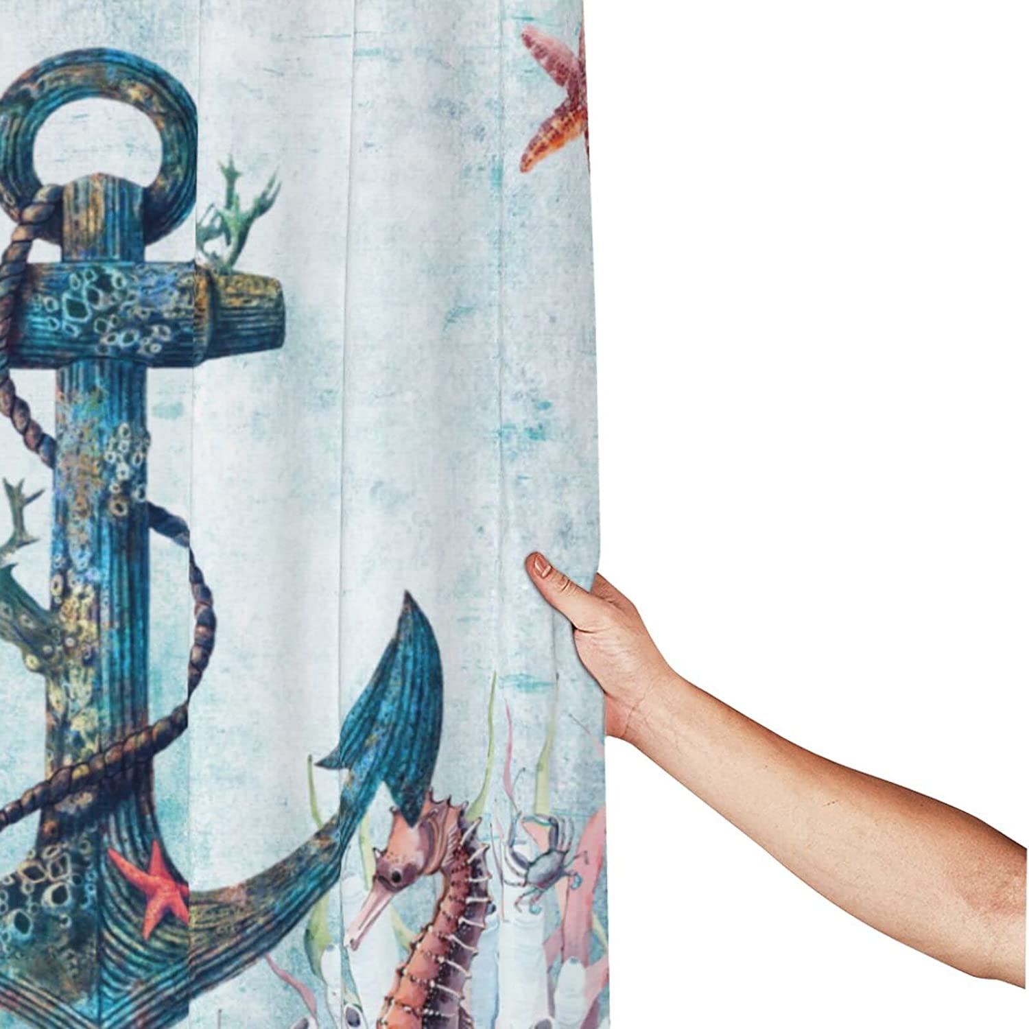 Nautical Anchor Shower Curtain with Ocean Landscape Design and