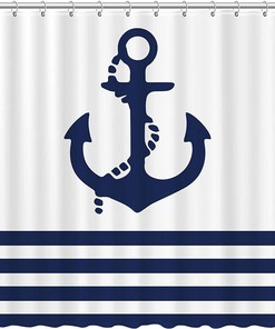 Nautical Navy Anchor Shower Curtain for Boys Bathroom Decor
