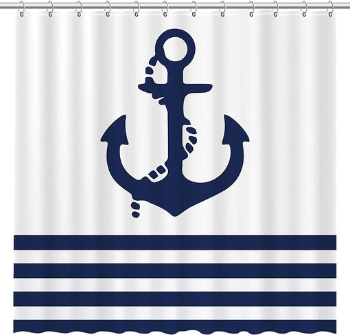 Nautical Navy Anchor Shower Curtain for Boys Bathroom Decor