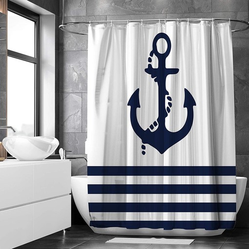 Nautical Navy Anchor Shower Curtain for Boys Bathroom Decor - Image 2