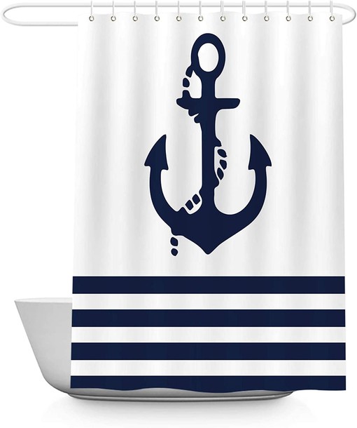 Nautical Navy Anchor Shower Curtain for Boys Bathroom Decor - Image 3