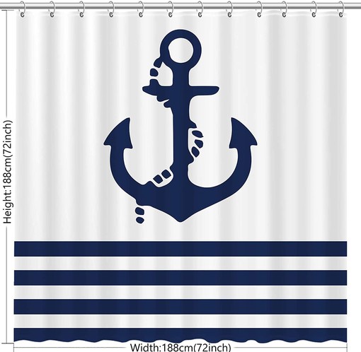 Nautical Navy Anchor Shower Curtain for Boys Bathroom Decor - Image 4