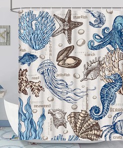 Nautical Octopus Shower Curtain Beach Bathroom Decor