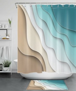 Ocean Beach Ombre Geometric Pattern Shower Curtain for Coastal Bathroom