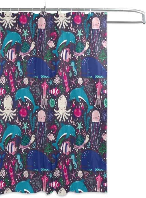 Ocean Life Shower Curtain with Octopus, Whale, Turtle, and Jellyfish for Nautical Bathroom Decor - Image 2