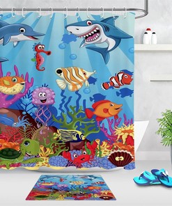 Ocean Lives Dolphin, Shark and Turtle Shower Curtain for Bathroom Decor