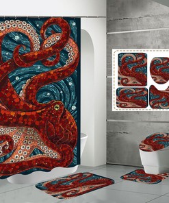 Ocean Odyssey - 3D Glass Octopus Print Shower Curtain with Bathroom Decor
