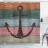 Ocean Theme Anchor Shower Curtain, Rustic Marine on Wooden Planks Nautical Bathroom Sign Design- Bathroom Decor