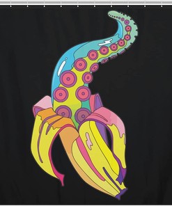 Ocean-inspired Banana Octopus Fabric Shower Curtain for Bathroom Design