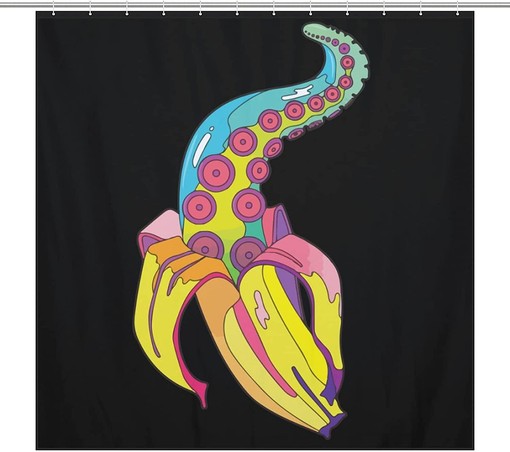 Ocean-inspired Banana Octopus Fabric Shower Curtain for Bathroom Design