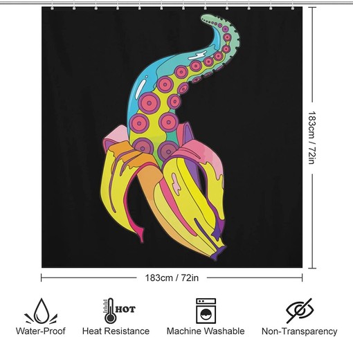 Ocean-inspired Banana Octopus Fabric Shower Curtain for Bathroom Design - Image 2