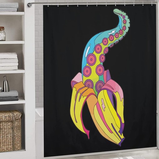 Ocean-inspired Banana Octopus Fabric Shower Curtain for Bathroom Design - Image 3