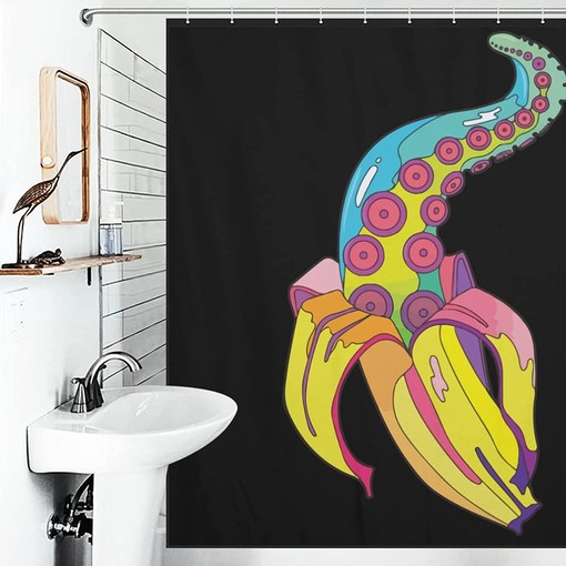 Ocean-inspired Banana Octopus Fabric Shower Curtain for Bathroom Design - Image 4