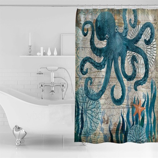 Octopus Bathroom Shower Curtain - Waterproof Fabric - Image 2