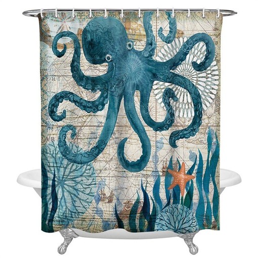 Octopus Bathroom Shower Curtain - Waterproof Fabric - Image 3