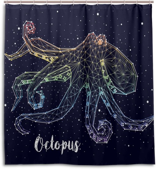 Octopus Constellation Shower Curtain for Cosmic Bathroom Decor