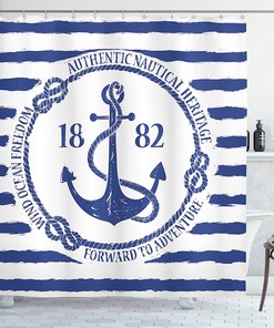 Old Nautical Emblem Anchor Shower Curtain, Striped Background Freedom Heritage- Bathroom Curtain