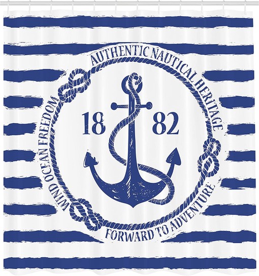Old Nautical Emblem Anchor Shower Curtain, Striped Background Freedom Heritage- Bathroom Curtain - Image 2