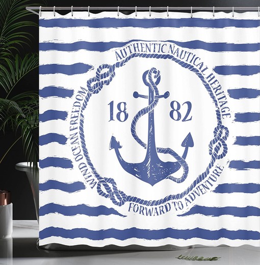 Old Nautical Emblem Anchor Shower Curtain, Striped Background Freedom Heritage- Bathroom Curtain - Image 3