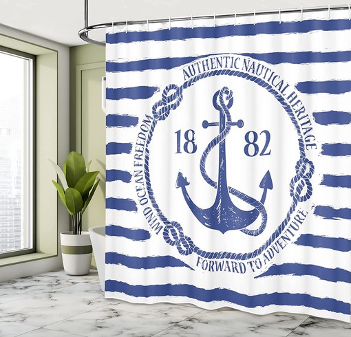 Old Nautical Emblem Anchor Shower Curtain, Striped Background Freedom Heritage- Bathroom Curtain - Image 4