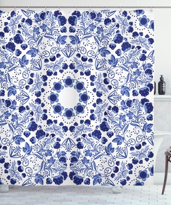 Oriental Boho Print Arabesque Shower Curtain for Bathroom Decor – Moroccan Motif