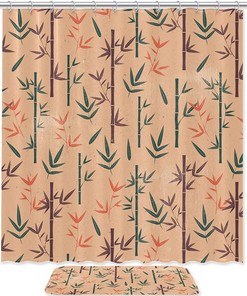 Oriental Theme with Waterproof Bamboo Leaves Shower Curtain for Bathrooms