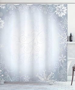 Pale Blue Coconut Ombre Shower Curtain, Gentle Frame with Snowflakes Motif, Bathroom Decor Home Decor