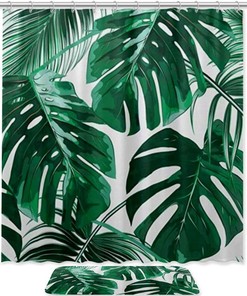 Palm Tree Hawaii Jungle Leaves Bathroom Shower Curtain - Waterproof Fabric