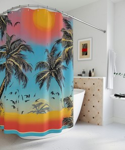 Palm Tree Paradise Beach Shower Curtain for Bathroom Decor