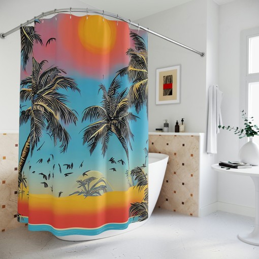 Palm Tree Paradise Beach Shower Curtain for Bathroom Decor
