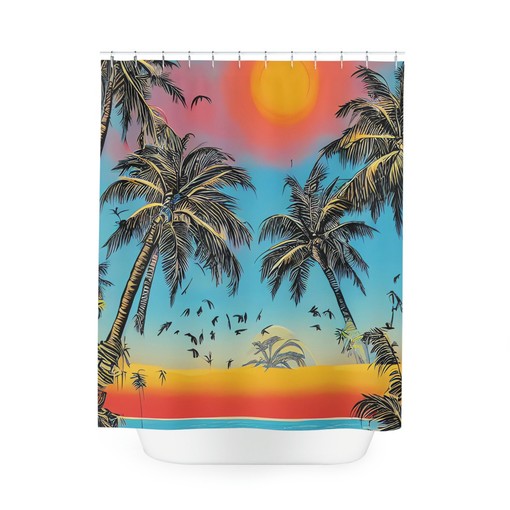 Palm Tree Paradise Beach Shower Curtain for Bathroom Decor - Image 2