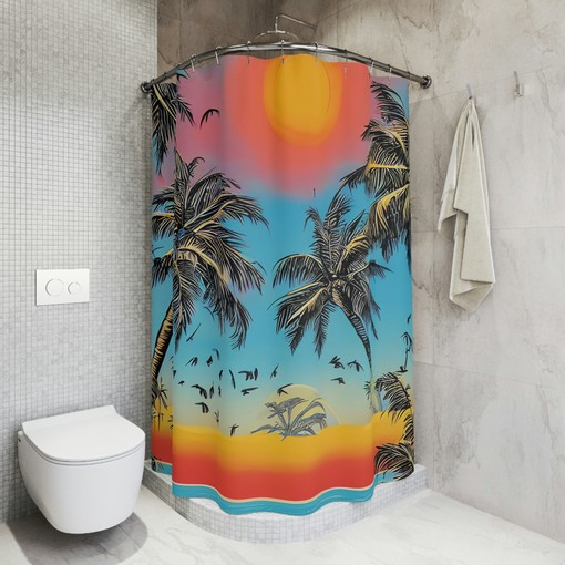 Palm Tree Paradise Beach Shower Curtain for Bathroom Decor - Image 4