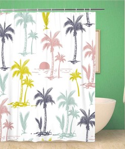 Palm Trees Pattern Tropical Floral Shower Curtain - Hawaii Retro Beach Bathroom Decor