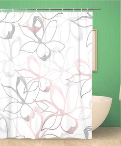 Pastel Floral Gold Doodles Jasmine Flowers Shower Curtain, Waterproof Fabric, Bathroom Decor