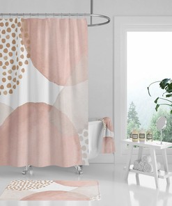 Pastel Watercolor Minimalistic Boho Shower Curtain with Towel Set