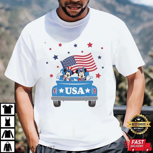 Patriotic Disney 4th Of July Tee with Mickey and Minnie Mouse in USA Colors - Image 2