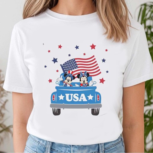 Patriotic Disney 4th Of July Tee with Mickey and Minnie Mouse in USA Colors - Image 3
