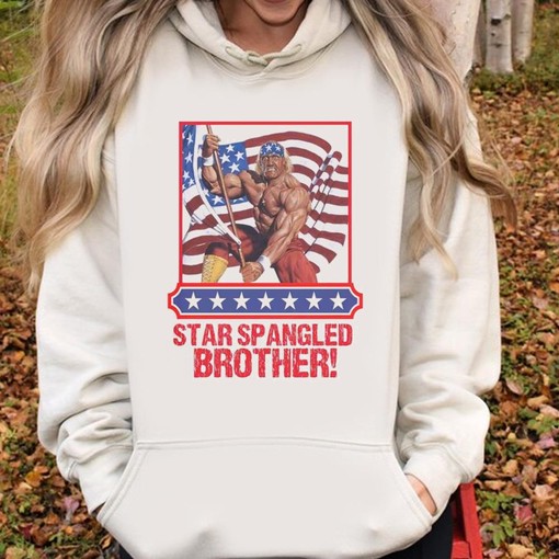 Patriotic Graphic Tee of Hulk Hogan with American Flag on 4th Of July