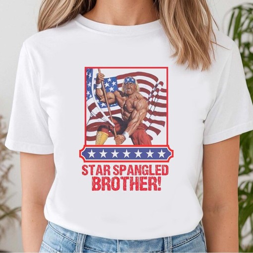 Patriotic Graphic Tee of Hulk Hogan with American Flag on 4th Of July - Image 3