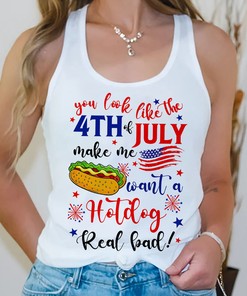 Patriotic Hot Dog 4th of July Unisex Tank Top - Celebrate Independence Day with Fun and Laughter