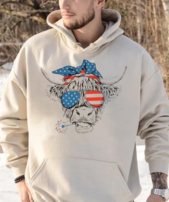 Patriotic Longhorn and Highland Cow 4th Of July T-Shirt with Funny Design