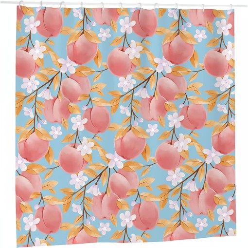Peach Tree Polyester Shower Curtain with Fruit Pattern