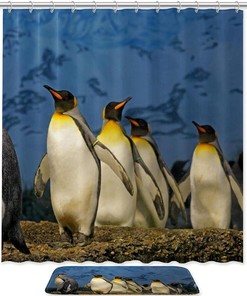 Penguin Animal Print Waterproof Fabric Shower Curtain for Bathroom