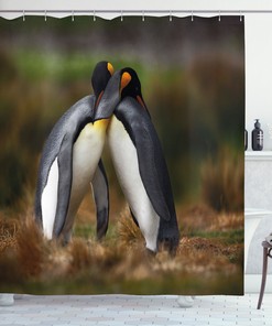Penguin Couple Cuddling Shower Curtain for Bathroom Decor - Animal Print