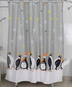 Penguin Grey Fabric Shower Curtain Bathroom Decor