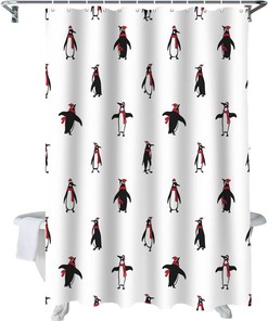 Penguin Pattern Christmas Shower Curtain - Festive Bathroom Decor for the Holiday Season