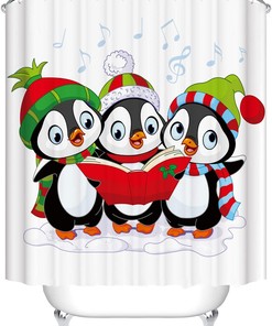 Penguin Print Bathroom Shower Curtain Waterproof Christmas Decorations - Winter Wonderland Bathroom Curtain with Cute Penguins